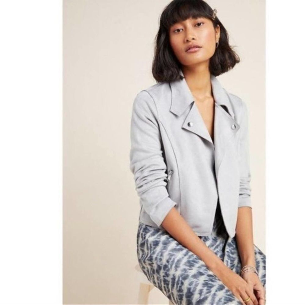 Anthropologie Gray Kelyn Faux Suede Moto Jacket NWT size XL - Picture 7 of 8